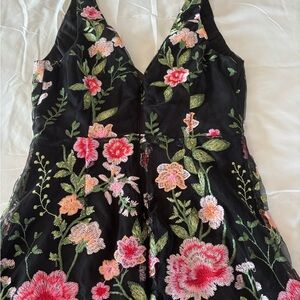 Black Dress with Colorful Floral Embroidery